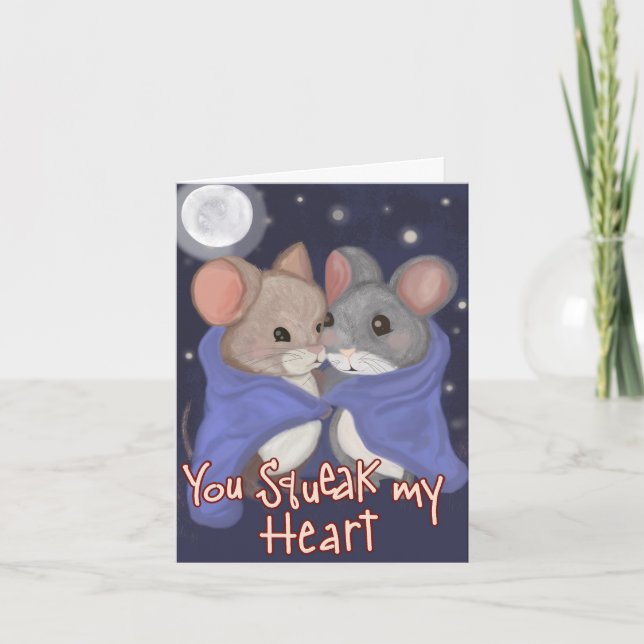 Mouse Couple Hugging Valentine  Holiday Card (Front)