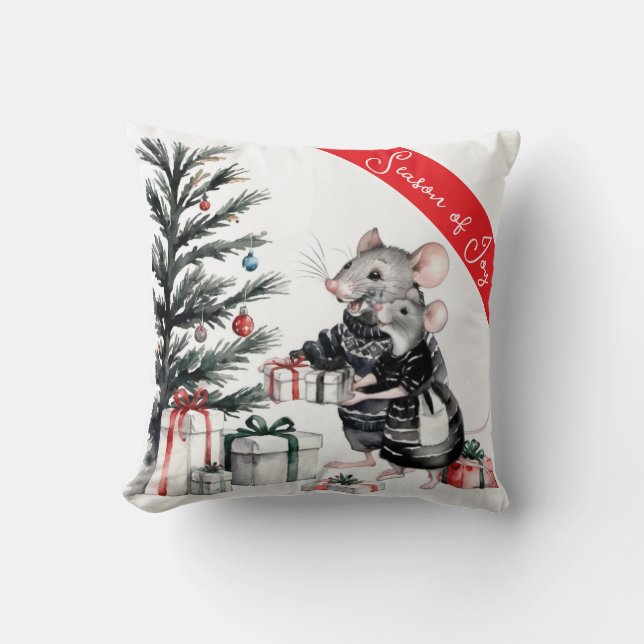 Mouse Couple with Christmas Tree Holiday Pillow (Front)