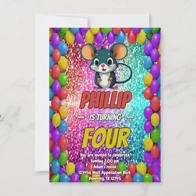 Mouse Custom character birthday invite (Front)