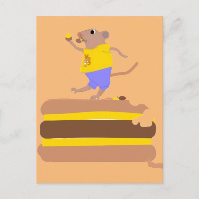 Mouse dancing on(and eating) burgher postcard (Front)