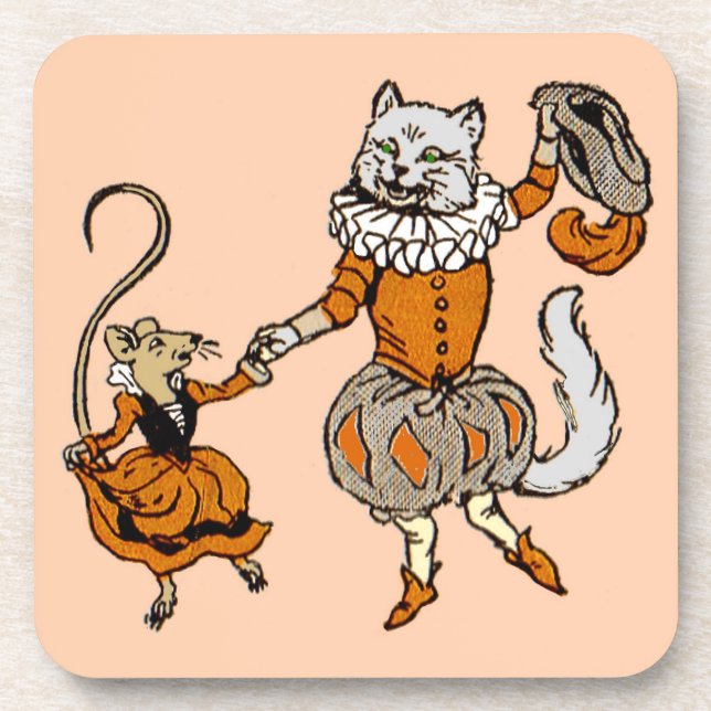 mouse dancing with a cat beverage coaster (Front)