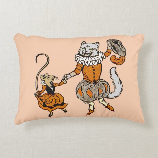 mouse dancing with a cat print accent pillow (Front)