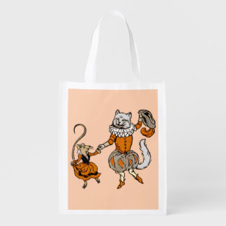 mouse dancing with a cat print grocery bag