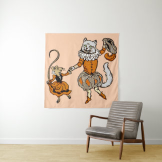 mouse dancing with a cat print tapestry