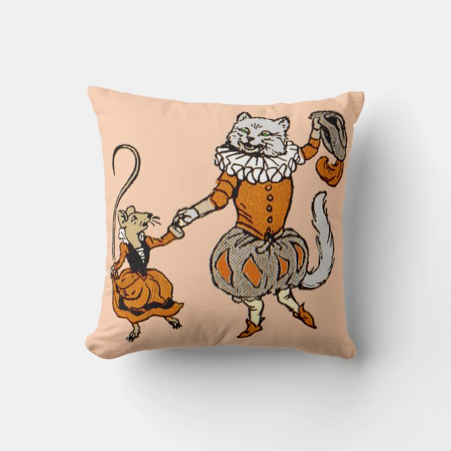 mouse dancing with a cat print throw pillow (Front)