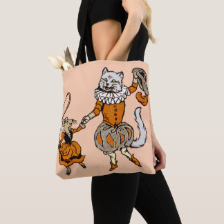 mouse dancing with a cat print tote bag