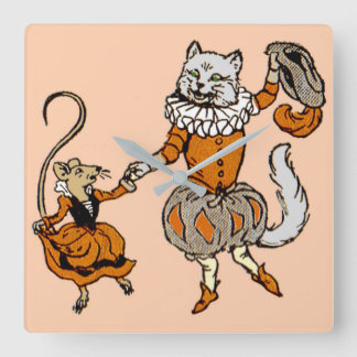 mouse dancing with a cat square wall clock