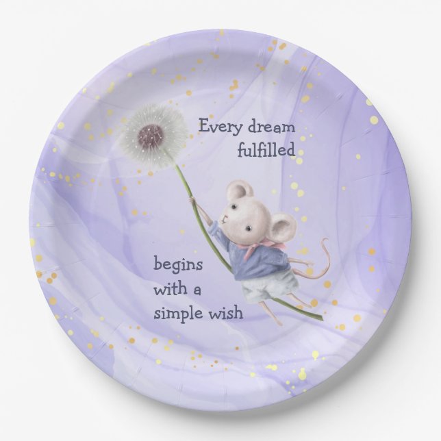 Mouse Dandelion Every Dream Simple Wish Paper Plates (Front)