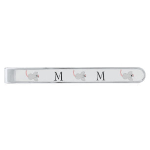 Mouse Design Monogrammed Silver Finish Tie Bar