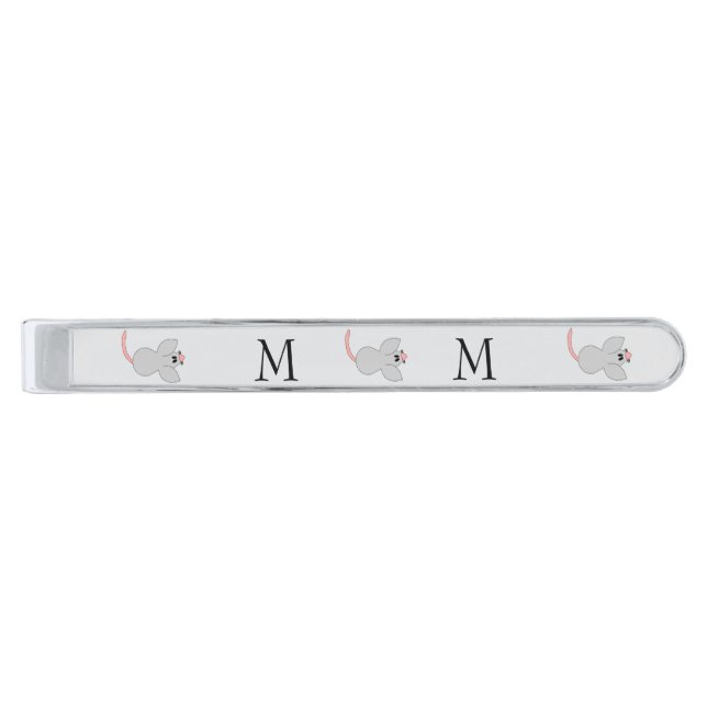 Mouse Design Monogrammed Silver Finish Tie Bar (Front)