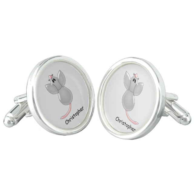 Mouse Design Personalised Cufflinks (Angled)