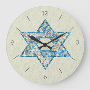 Mouse Drawn Gem Decorated Star Of David Large Clock