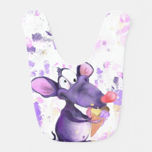 Mouse Eating Ice Cream Funny Baby Bib (Front)