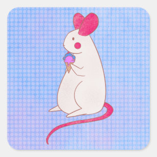 Mouse Eating Ice Cream Square Sticker
