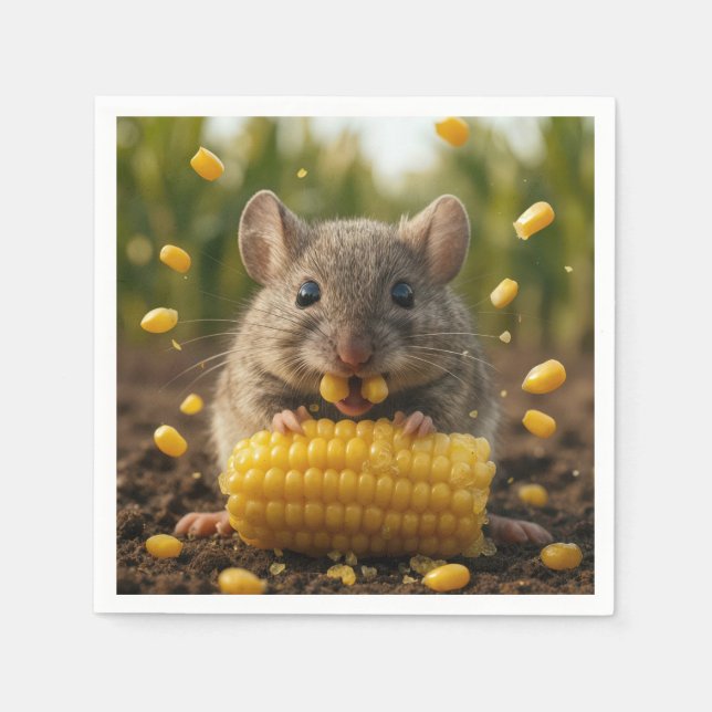 Mouse Enjoying an Ear of Corn Napkins (Front)