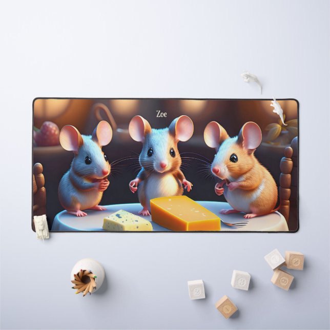 Mouse family at the dining table desk mat (Kids Table)