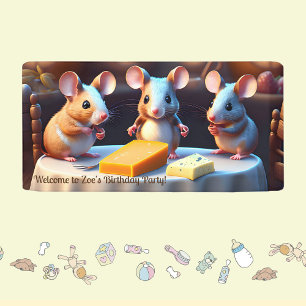 Mouse family at the dining table, Kids Birthday  Banner