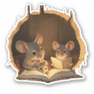 Mouse Family in a Mousehole Sticker