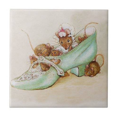Mouse Family in a Shoe by Beatrix Potter Ceramic Tile
