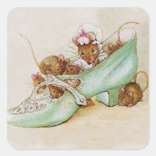 Mouse Family in a Shoe by Beatrix Potter Square Sticker