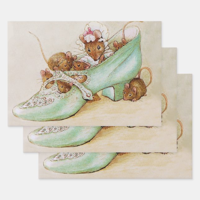 Mouse Family in a Shoe by Beatrix Potter Wrapping Paper Sheets (Set)