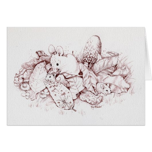 Mouse Family in Fall Leaves, Mushrooms, Nature (Front Horizontal)