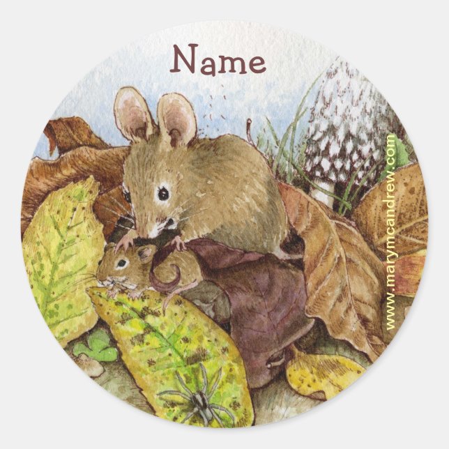 Mouse Family in the Leaves customizable stickers (Front)