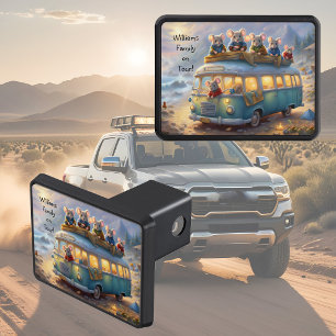 Mouse family on vacation in a camper van, fun hitch cover
