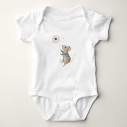 mouse flies on a dandelion baby bodysuit