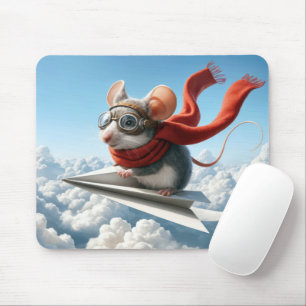 Mouse Flying a Paper Airplane Mouse Pad