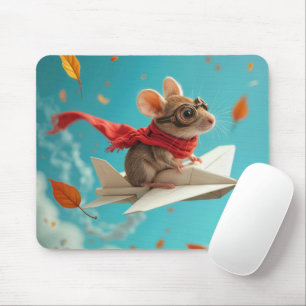 Mouse Flying a Paper Airplane Mouse Pad