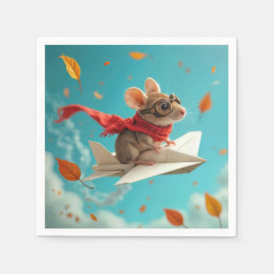 Mouse Flying a Paper Airplane Napkins