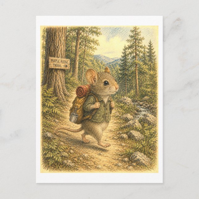 Mouse Hiking Illustration Postcard (Front)
