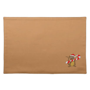 Mouse Holding Candy Brown Christmas Cloth Placemat