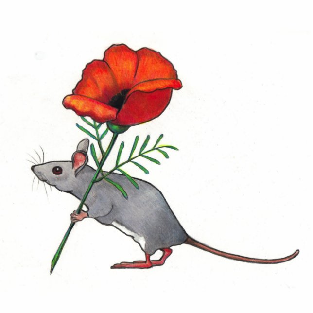 Mouse Holding Red Flower: Color Pencil Art Cutout (Front)