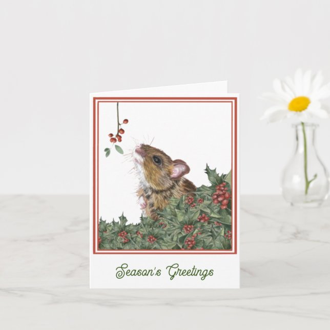 Mouse, Holly, Mistletoe Festive Season Card (Small Plant)