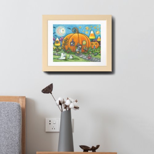 MOUSE HOUSE LITTLE MICE TRICK OR TREAT HALLOWEEN FRAMED ART