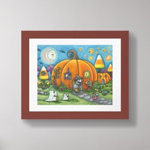 MOUSE HOUSE LITTLE MICE TRICK OR TREAT HALLOWEEN FRAMED ART