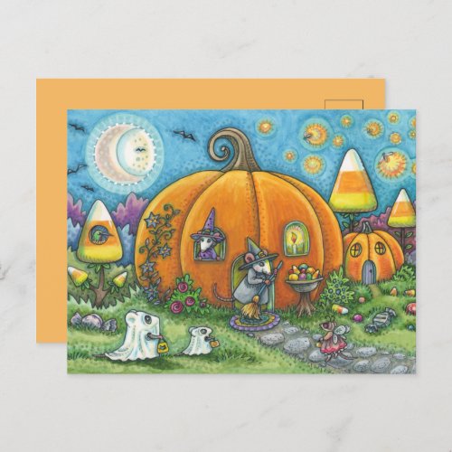 MOUSE HOUSE LITTLE MICE TRICK OR TREAT HALLOWEEN POSTCARD
