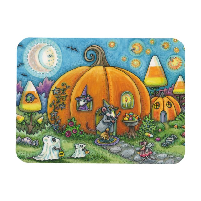 MOUSE HOUSE, TRICK OR TREATERS HALLOWEEN MAGNET (Horizontal)