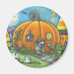 MOUSE HOUSE, TRICK OR TREATERS HALLOWEEN MAGNET Rd