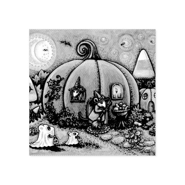 MOUSE HOUSE, TRICK OR TREATERS RUBBER STAMP (Imprint)