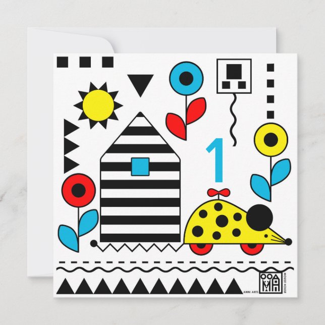 Mouse House Wheelie Mouse Card - personalize age (Front)