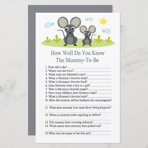 Mouse How well do you know baby shower game