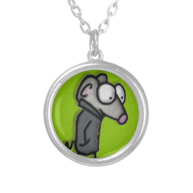 Mouse in a Trench Silver Plated Necklace (Front)