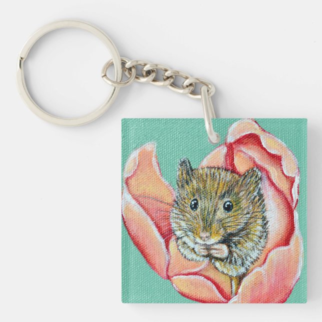 Mouse in a Tulip Painting Keychain (Front)