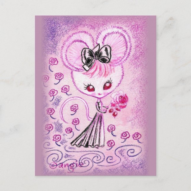 Mouse in Black Evening Gown With Rose Postcard (Front)