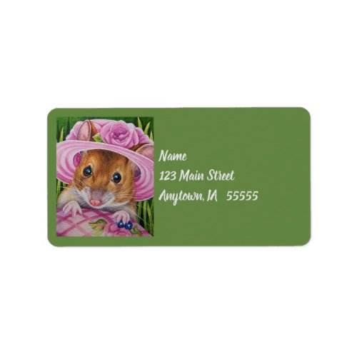Mouse in Bonnet Found Pink Egg Watercolor Art Label