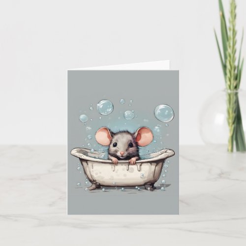 Mouse In Bubble Bath Note Card