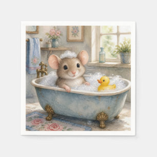 Mouse in Bubble Bath with Yellow Ducky Napkins